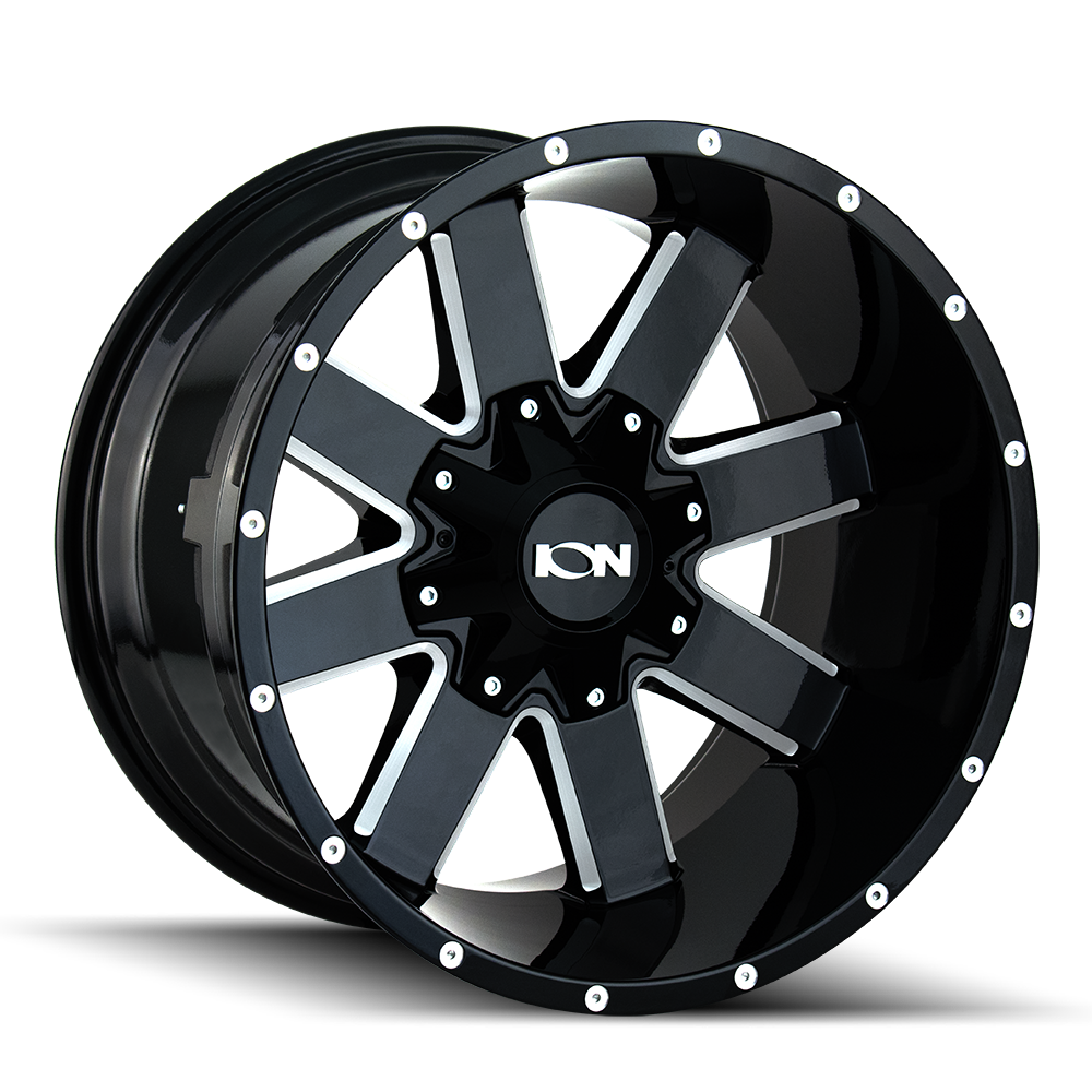 ION TYPE 141 GLOSS BLACK/MILLED SPOKES 20X12 8-180 -44MM 124.1MM-Offroad Scout